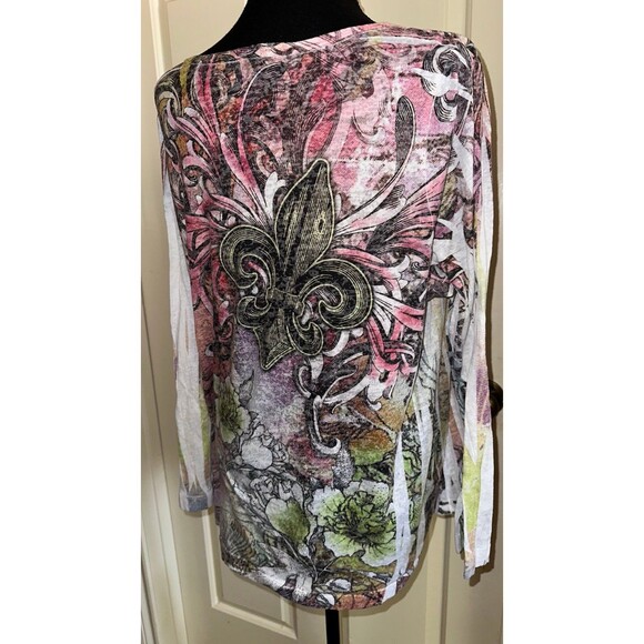 Lane Bryant y2k LONG SLEEVE FLEUR DE LIS W/WINGS &RHINESTONES mcbling top size1x - Picture 7 of 9